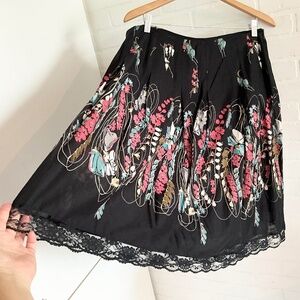 Vintage Y2K/90s Midi skirt Floral Lace Cotton Lightweight Fairy Black Coral XL